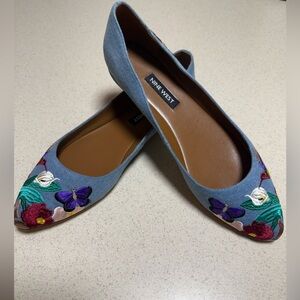 Nine West Women's Floral Embroidered Flats - Blue and Multicolor Size 6.5